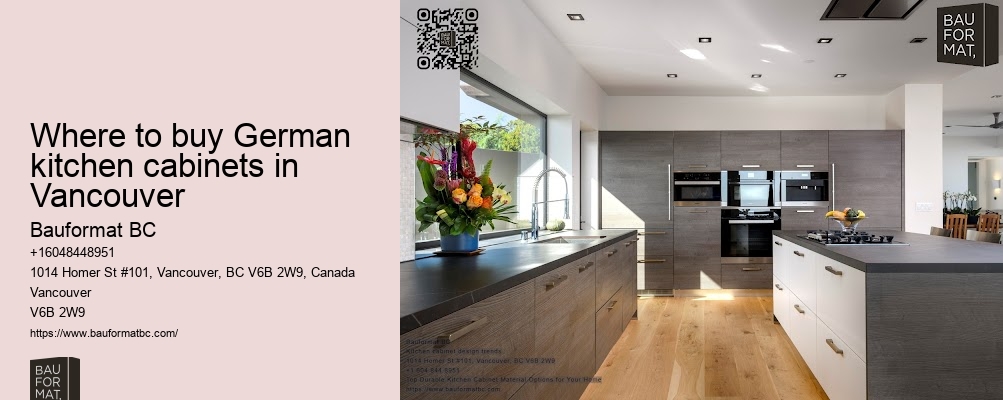 Sleek German kitchen cabinets featuring clear glass doors Vancouver